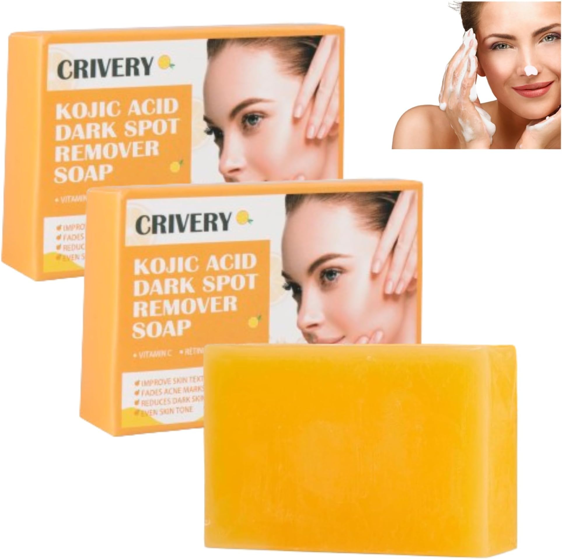 CRIVERY 2PCS Kojic Acid Soap, Lemon Turmeric Kojic Acid