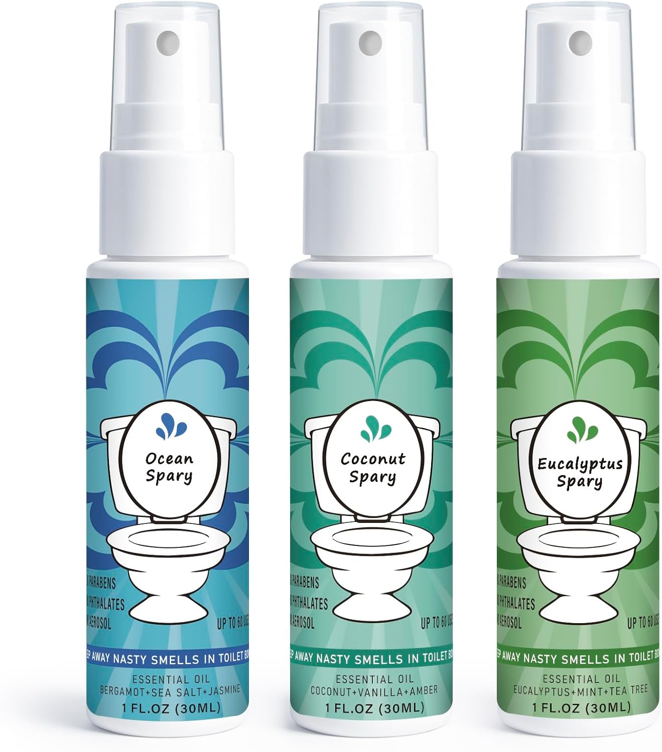 SWIPEX Toilet Poop Spray 3 Pack Travel Size - Ocean Eucalyptus Coconut Odor Eliminator for Bathroom
