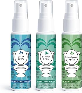 Toilet Spray for Poop 3 Pack, Travel Size Variety, Bathroom Odor Eliminator - Ocean Eucalyptus Coconut