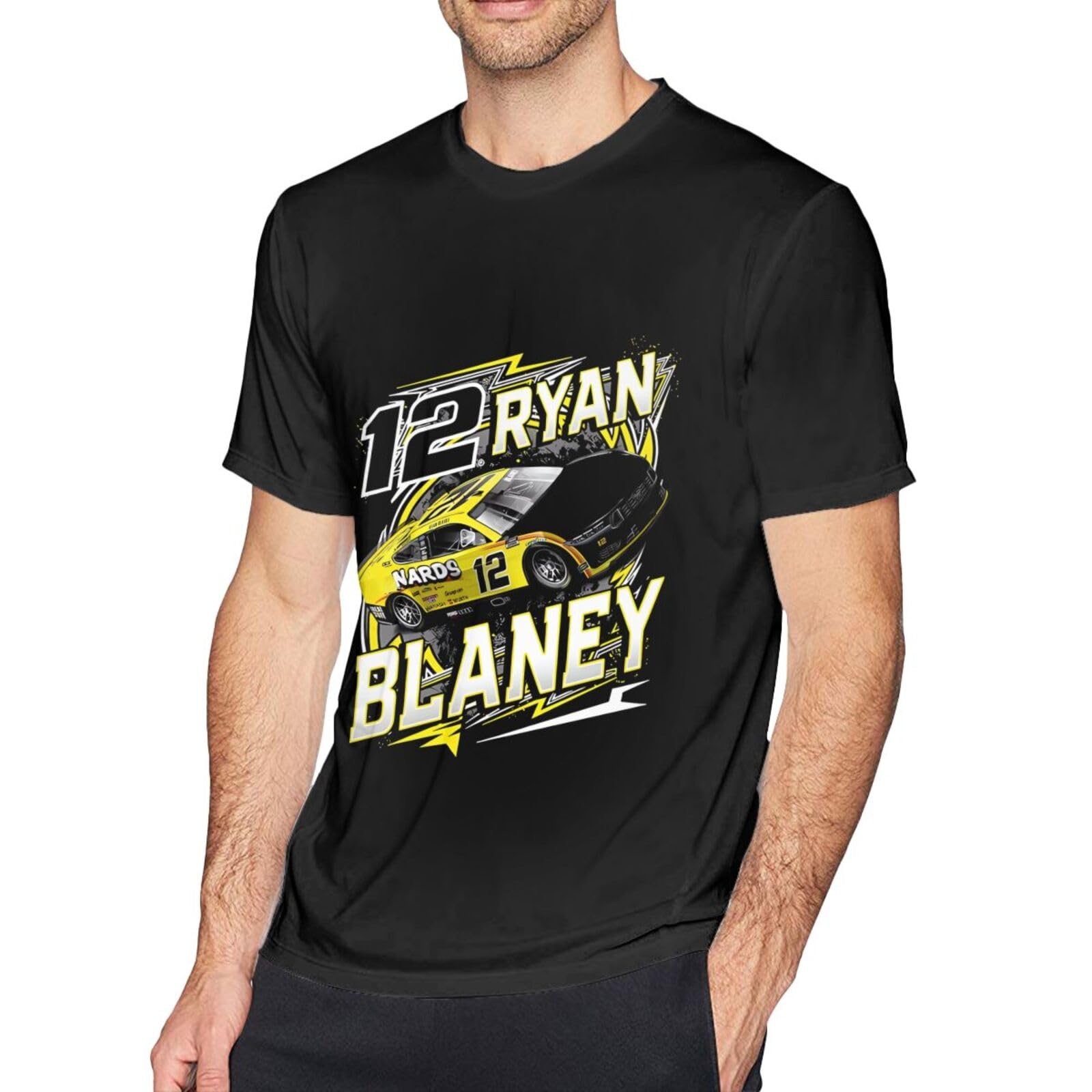 Ryan Blaney 12 Men's Black T-Shirt Crewneck Printing Performance T-Shirt Classic Short Sleeve