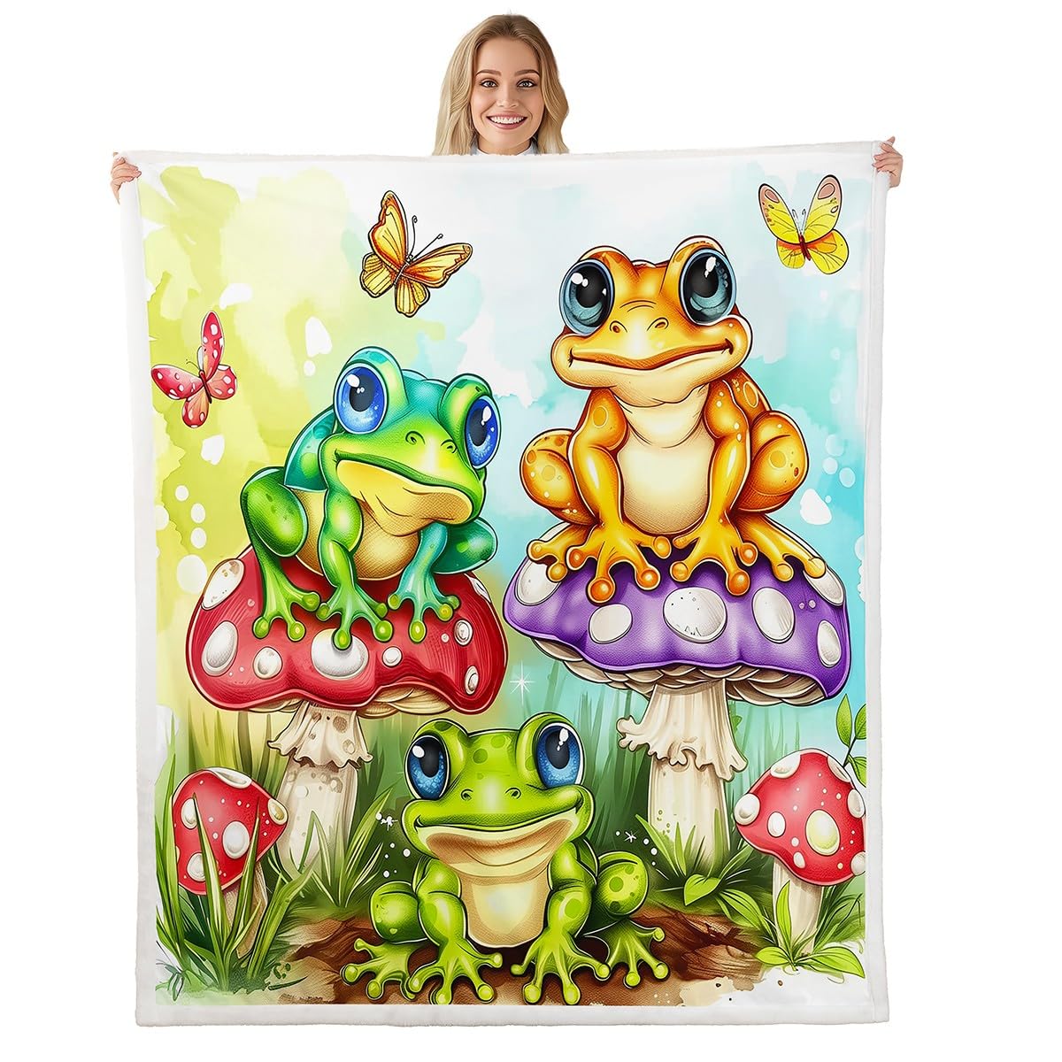 Couverture polaire grenouille aquarelle pour cocooning sur canapé et lit
