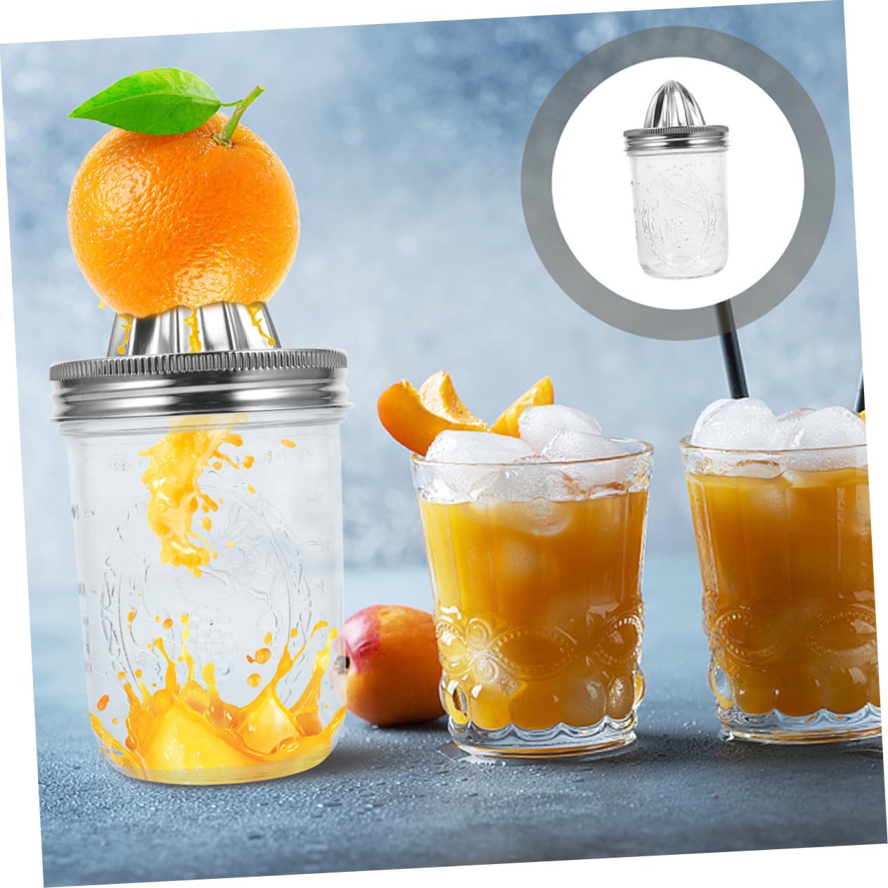 Zitruspresse mit 280ml 2 Fassungsvermögen und 480ml Platzsparend Manuelle aus Edelstahl Glas Stück Leicht zu Reinigen für Orangen und Zitronen im Haushalt