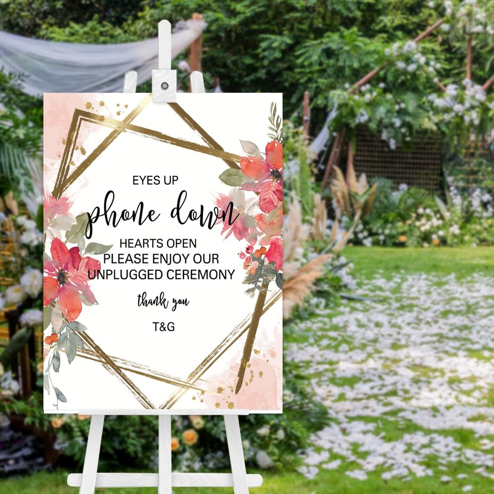 Panneau de mariage en bois chic pour une réception sans téléphone portable