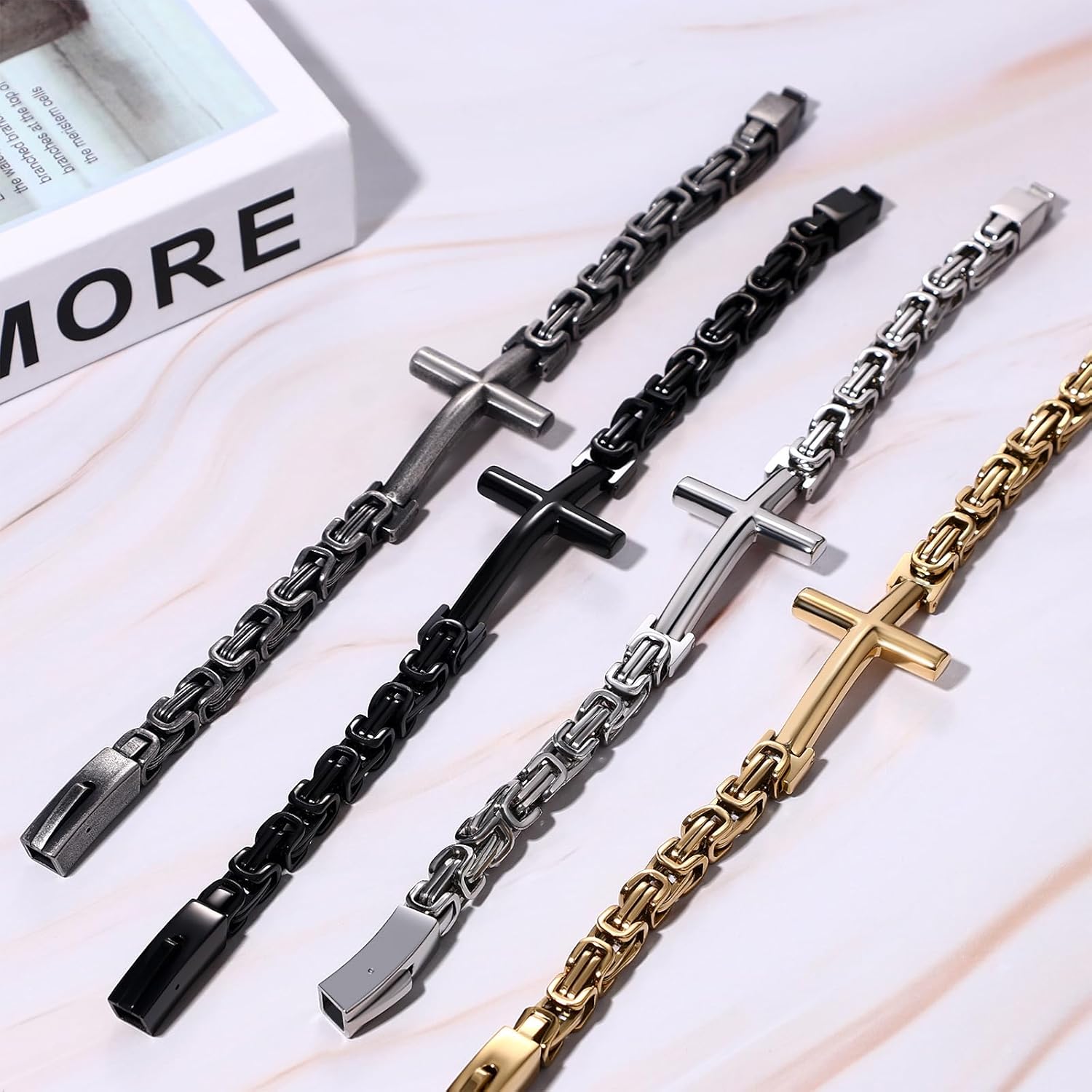 Mens Byzantine Chain Cross Bracelet: Stainless Steel Religious Christian Catholic Punk Hip Hop Jewelry Gift for Fathers Day - Image 6