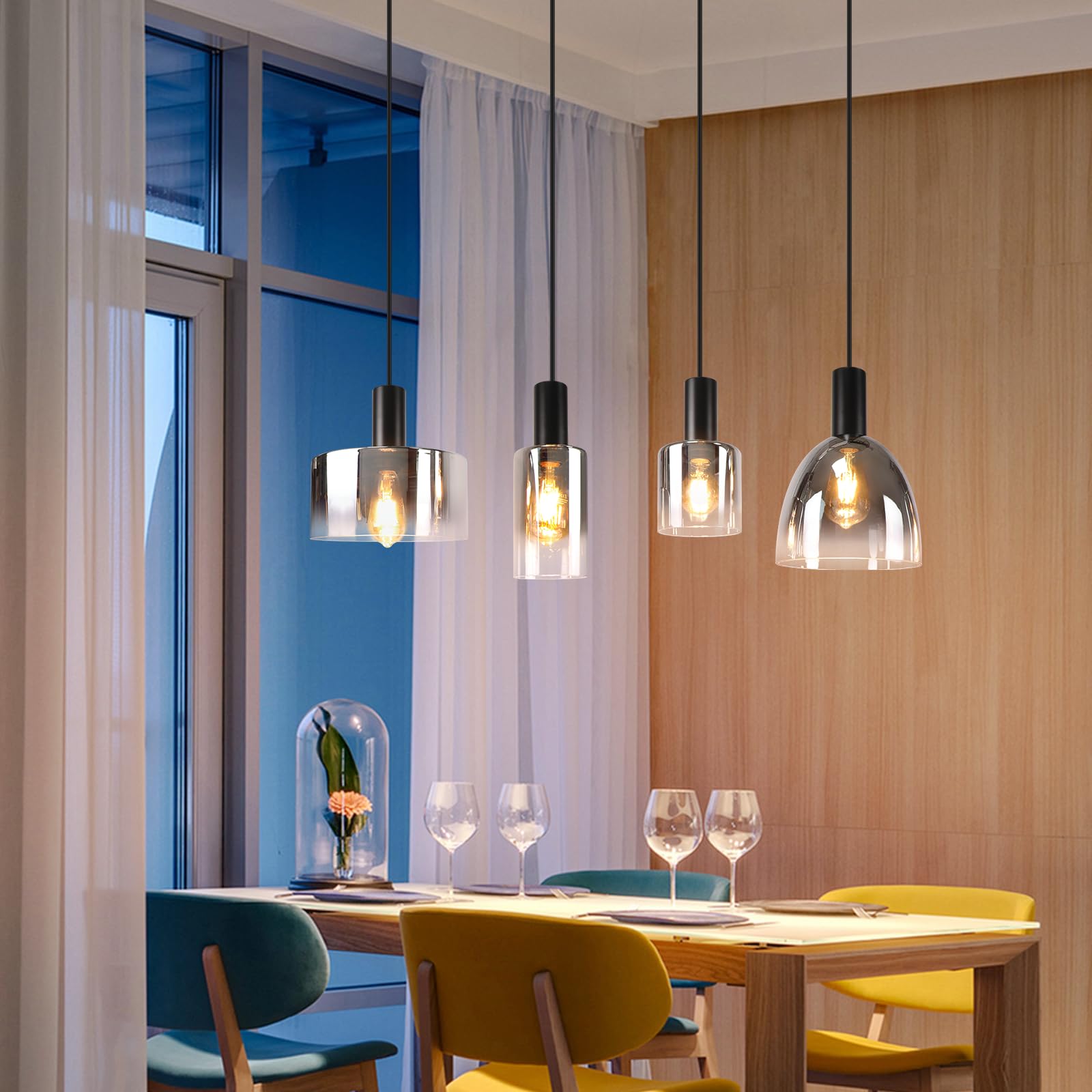 CBJKTX Pendelleuchte Esstisch Hängelampe 4 Flammig - Hängeleuchte Vintage | Glas Esszimmerlampe Hängend E27 Retro Pendellampe Höhenverstellbar für küche Wohnzimmer Esszimmer (ohne Leuchtmittel)