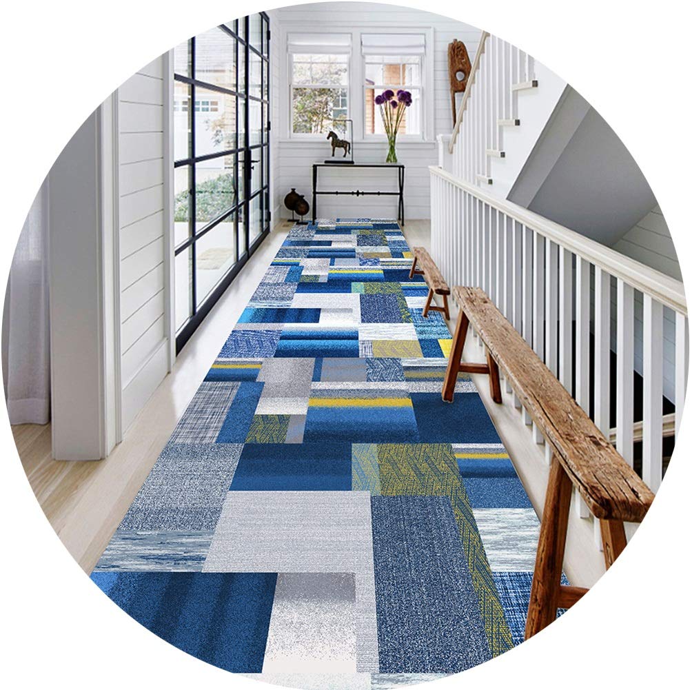 Alfombra pasillo geométrica azul 3D de 5mm personalizable para entrada