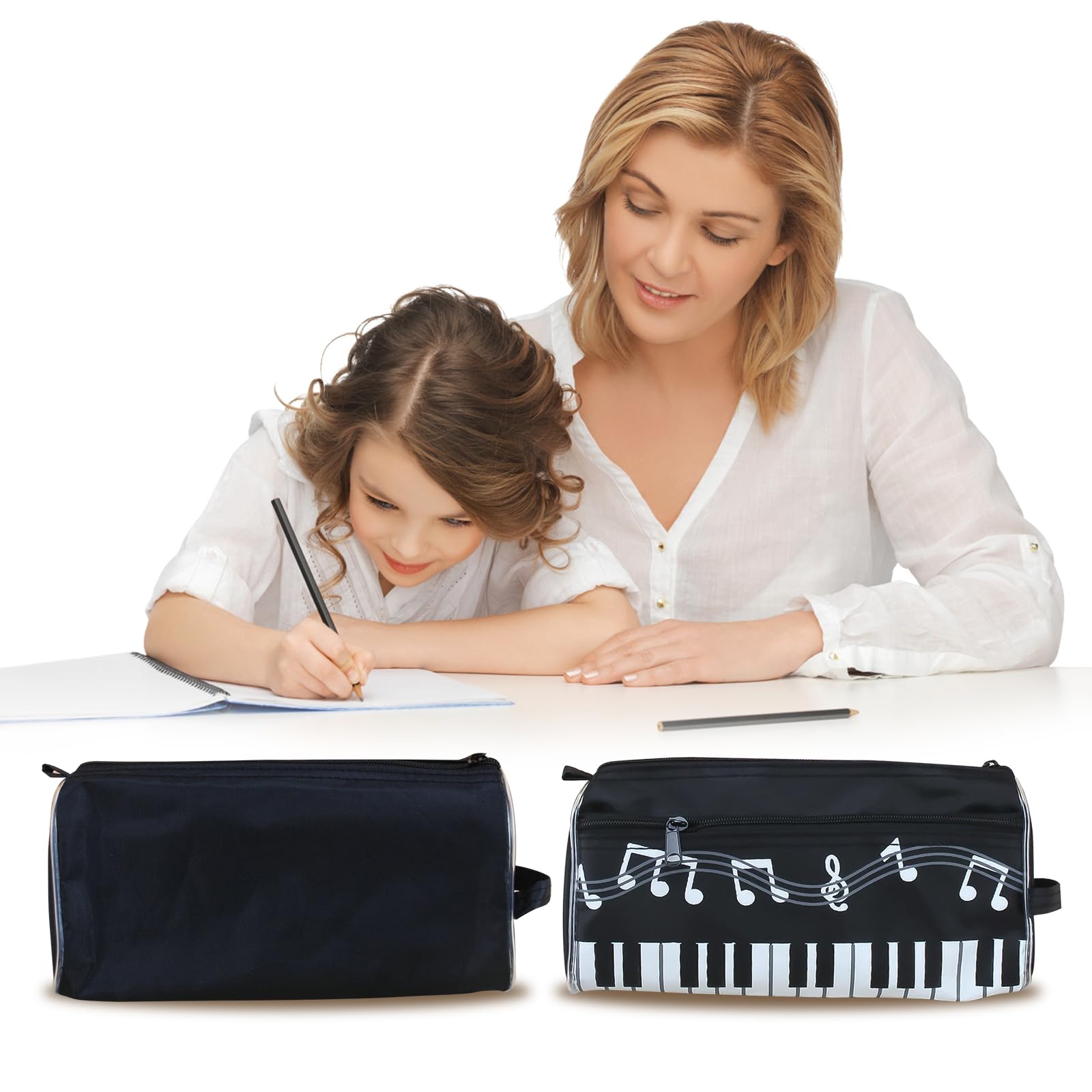 MEISH Large Music Themed Pencil Case Music Notes Piano Keyboard Pencil Case Portable Stationery Pouch Bag Stationery Office Supplies for Teen Kid - Image 2