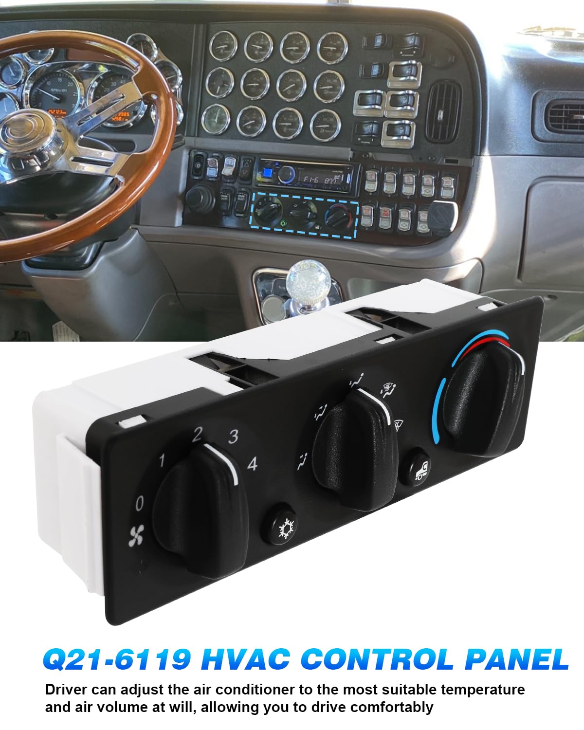 Q21-6119 A/C Climate Control Module Switch Compatible with Peterbilt Trucks 220 337 348 367 389 520 HVAC Control Module Trucks AC Control Panel Q216119