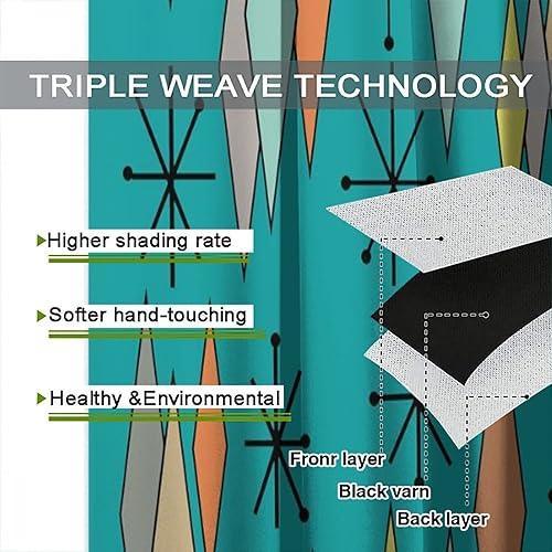 Miniatura 7 de Kazynee Cortinas opacas modernas de mediados de siglo con bolsillo para barra, fondo abstracto esmeralda con estampado geométrico de diamantes de