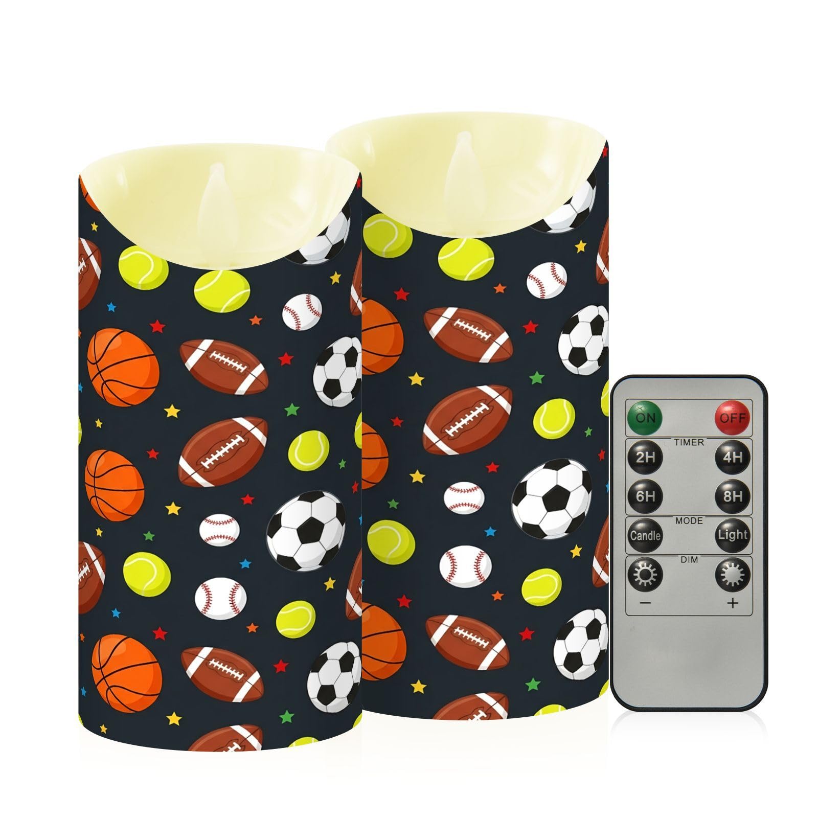Ewusp Footballs Flameless Candles Battery Operated Flickering LED Pillar Candles Set of 2 with Remote Control & Timer, for Home Decor Wedding Holiday Party Centerpieces