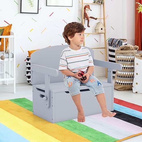 Miniatura 9 de Costzon Juego de mesa y silla para niños, banco de almacenamiento de juguetes convertible con asa integrada para jardín de infantes, preescolar,