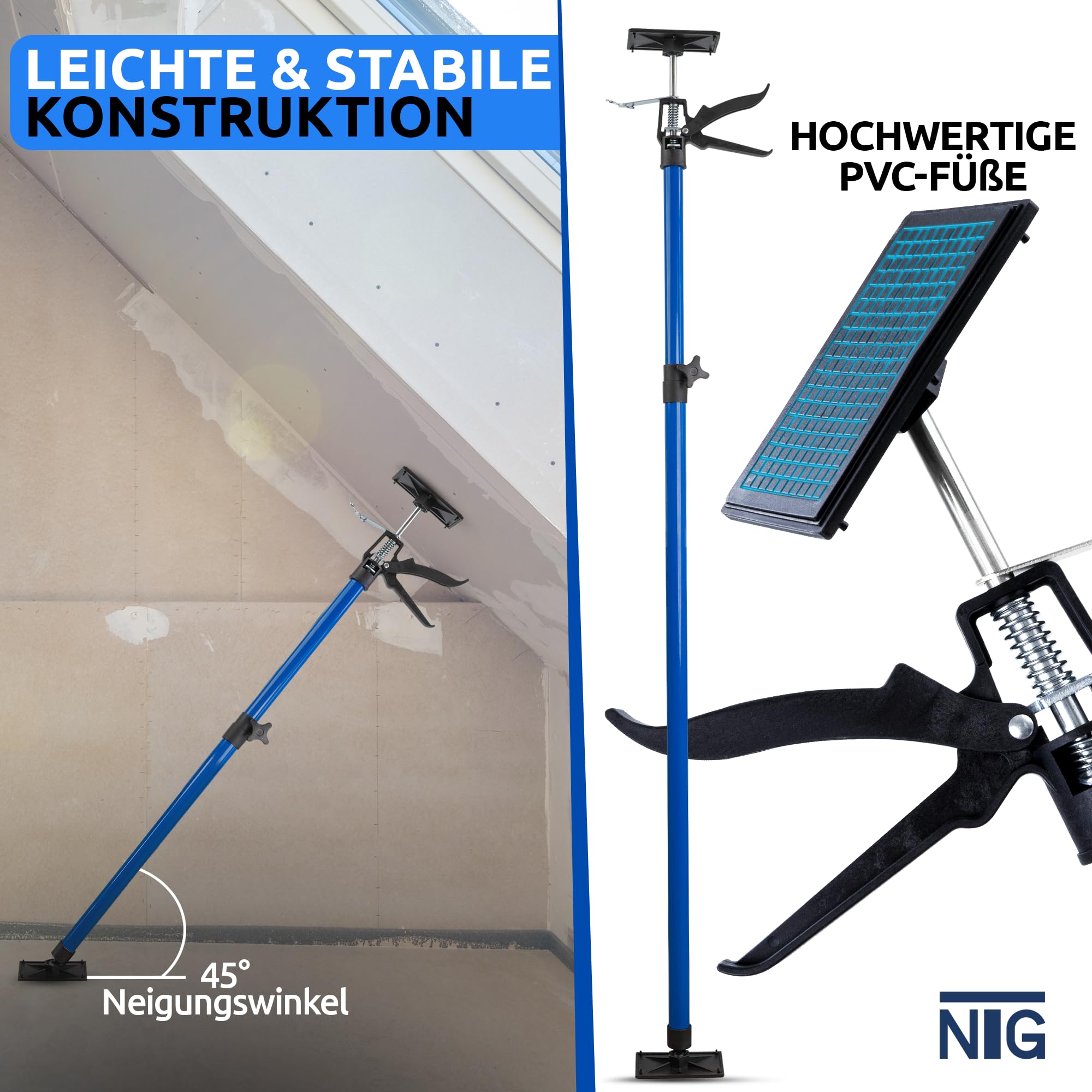 NTG Eenhandssteun, 50-115 cm, tot 30 kg, hoek van 45 graden, voor