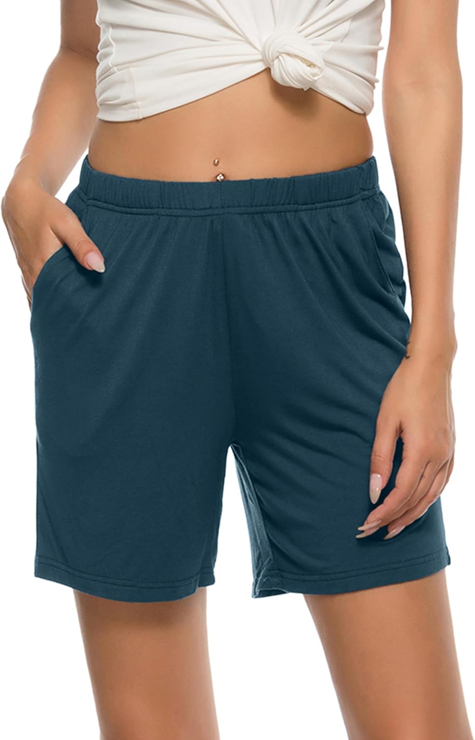 JINSHI Womens Pajama Shorts Soft Comfortable Lightweight Elastic Drawstring Modal Pajama Bottoms Lounge Shorts with Pockets - Image 7