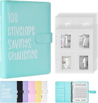 ARRLSDB 100 Envelopes Challenge Binder, 100 Envelopes Money Saving Challenge, A5 Money Saving Budget Binder with Cash Envelopes to Save $5,050 Budget Planner Green