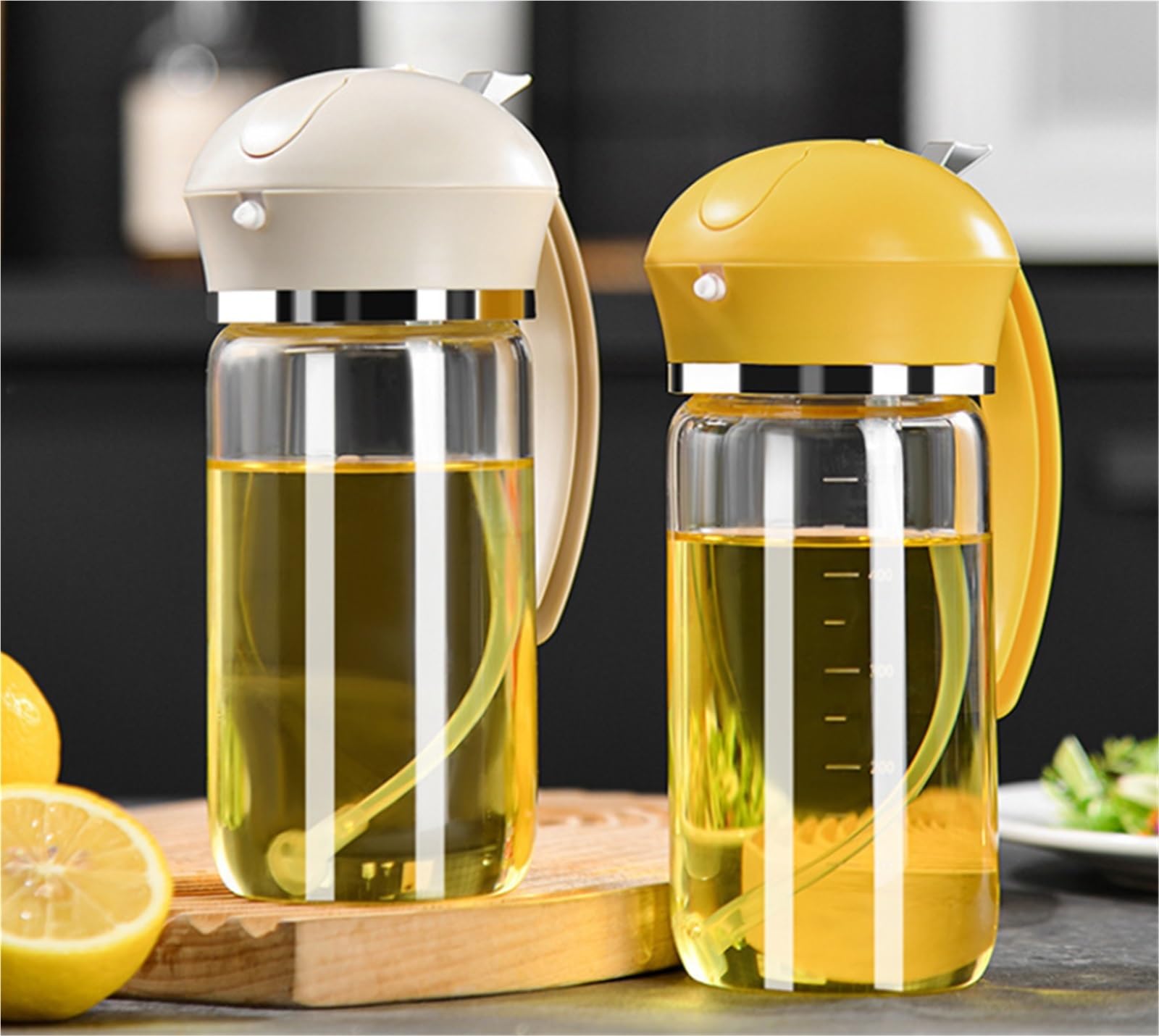 Pulverizador de aceite oliva vidrio | multicolor 550ml for cocinar freír ensaladas asar: pulverizador de aceite(Beige)