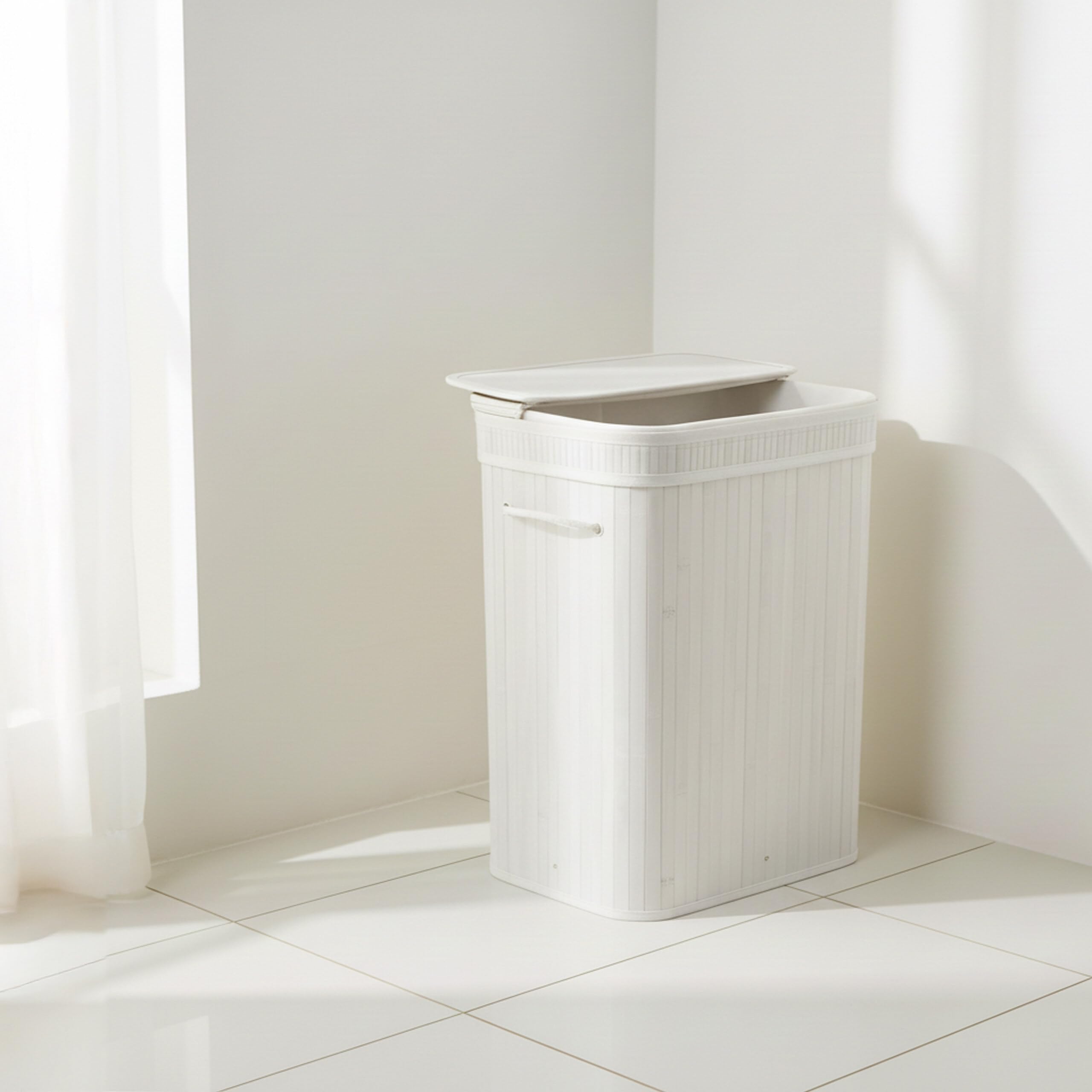 Relaxdays cesto para Ropa Sucia con Tapa, bambú, 72 l, Plegable, 60 x 40 x 30 cm, para el baño, Blanco