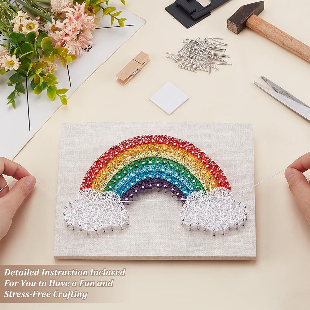 INFUNLY DIY String Art Kit 3D Rainbow String Art Crafts Kit for Beginners DIY Cloud String Craft Kit for Friends Birthday Gift Colorful Rainbow String Kit with Instruction for Christmas Halloween image 5