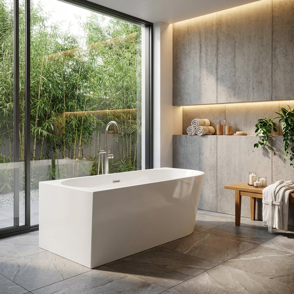 Vasca da bagno in acrilico bianco 160 cm con sifone - Delia