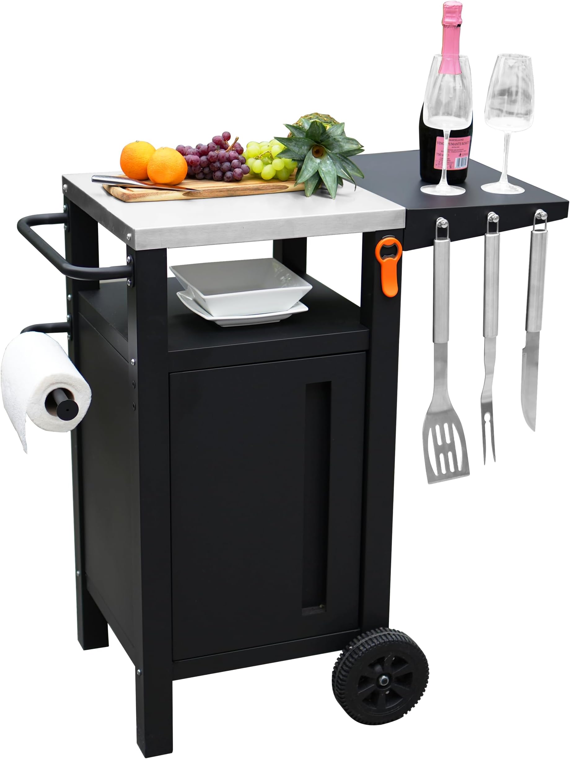 EMBERLI Grill Cart Outdoor with Storage, Modular BBQ Cart, Bar Patio Kitchen Island Prep Stand Cabinet