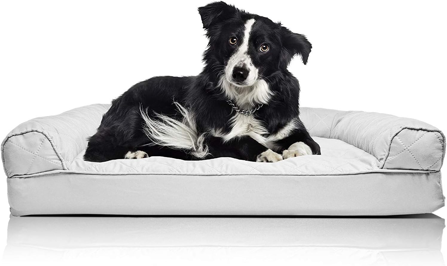Furhaven Orthopedic Dog Bed for Large/Medium Dogs w/ Removable Bolsters & Washable Cover, For Dogs Up to 55 lbs - (Quilted) Silver Gray, Large