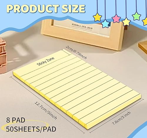 Miniatura 2 de Notas adhesivas forradas de 3 x 5 pulgadas, 8 blocs de notas adhesivas (400 hojas), notas adhesivas amarillas grandes para postes, adhesivo fácil de