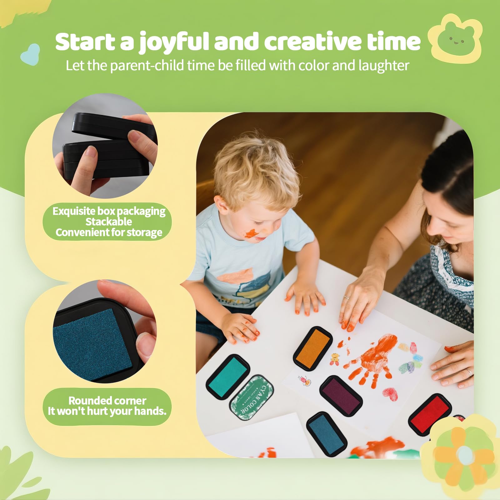 Colorful Ink Pads for Kids - Washable Craft Stamps -3