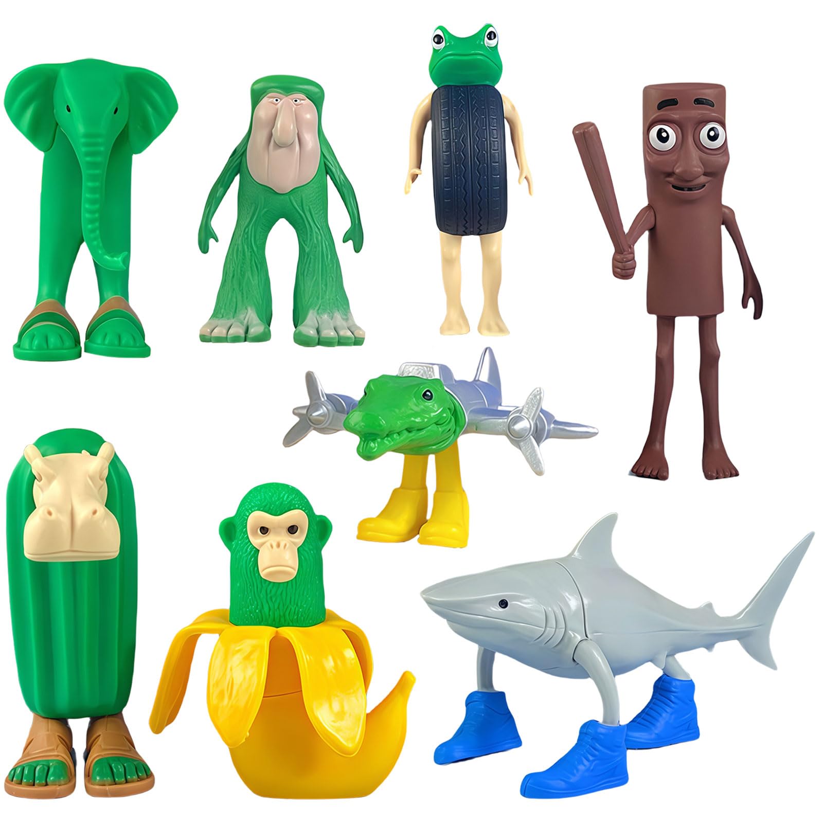 GWAWG 8PCS Italian Brainrot Action Figures Set,Tralalero Tralala-Inspired,Shark And Critter-Themed Plushies,Tralalero Tralala Action Figure Set,Collectible Animals Figurine Doll Gifts for Fans (8B)