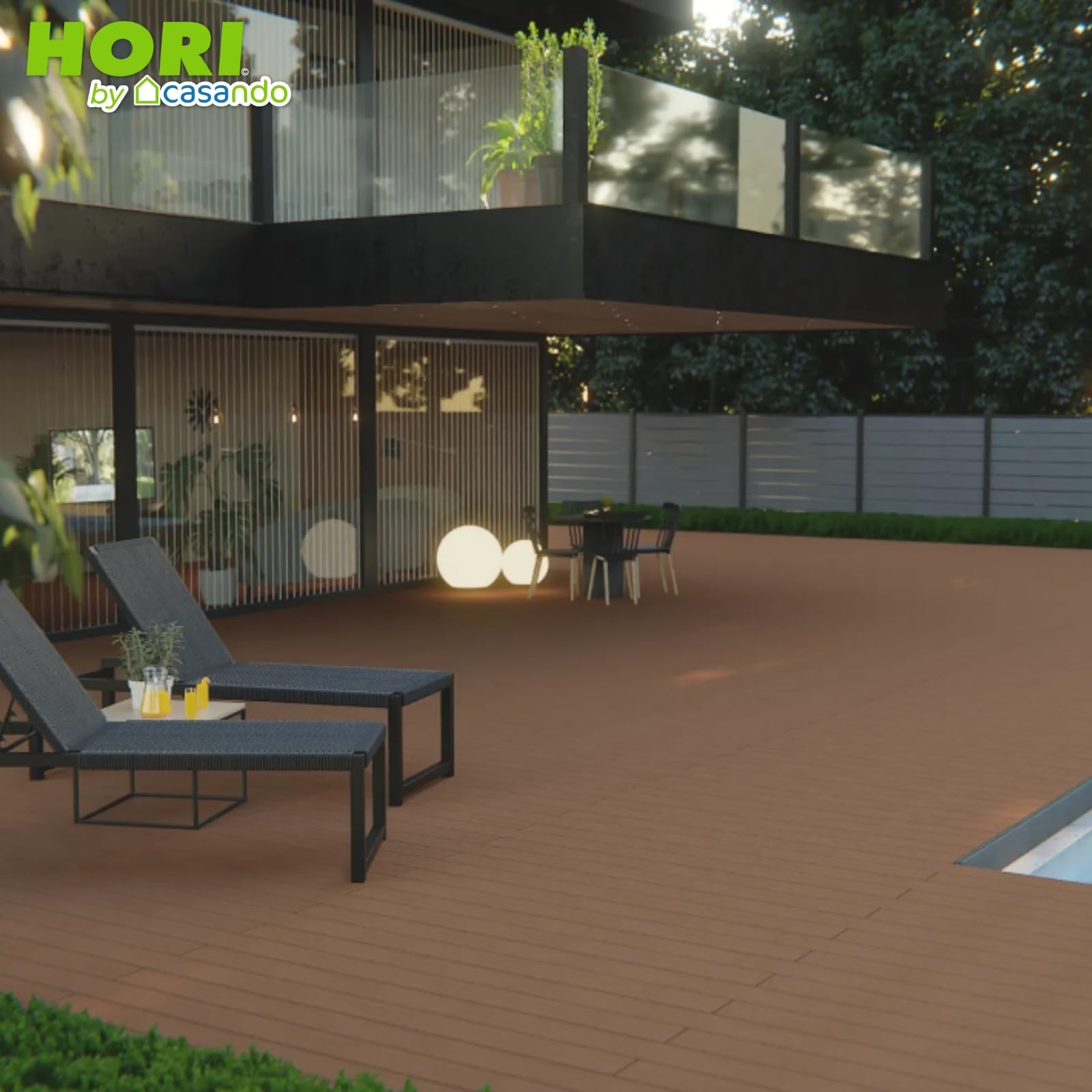 HORI WPC Terrassendielen Komplettset Hohlkammerdiele BPC Aktion Komplettbausatz Inkl. Unterkonstruktion & Clips Wetterfest pflegeleicht Fläche: 16 m² - 400 cm Dielenlänge - Braun