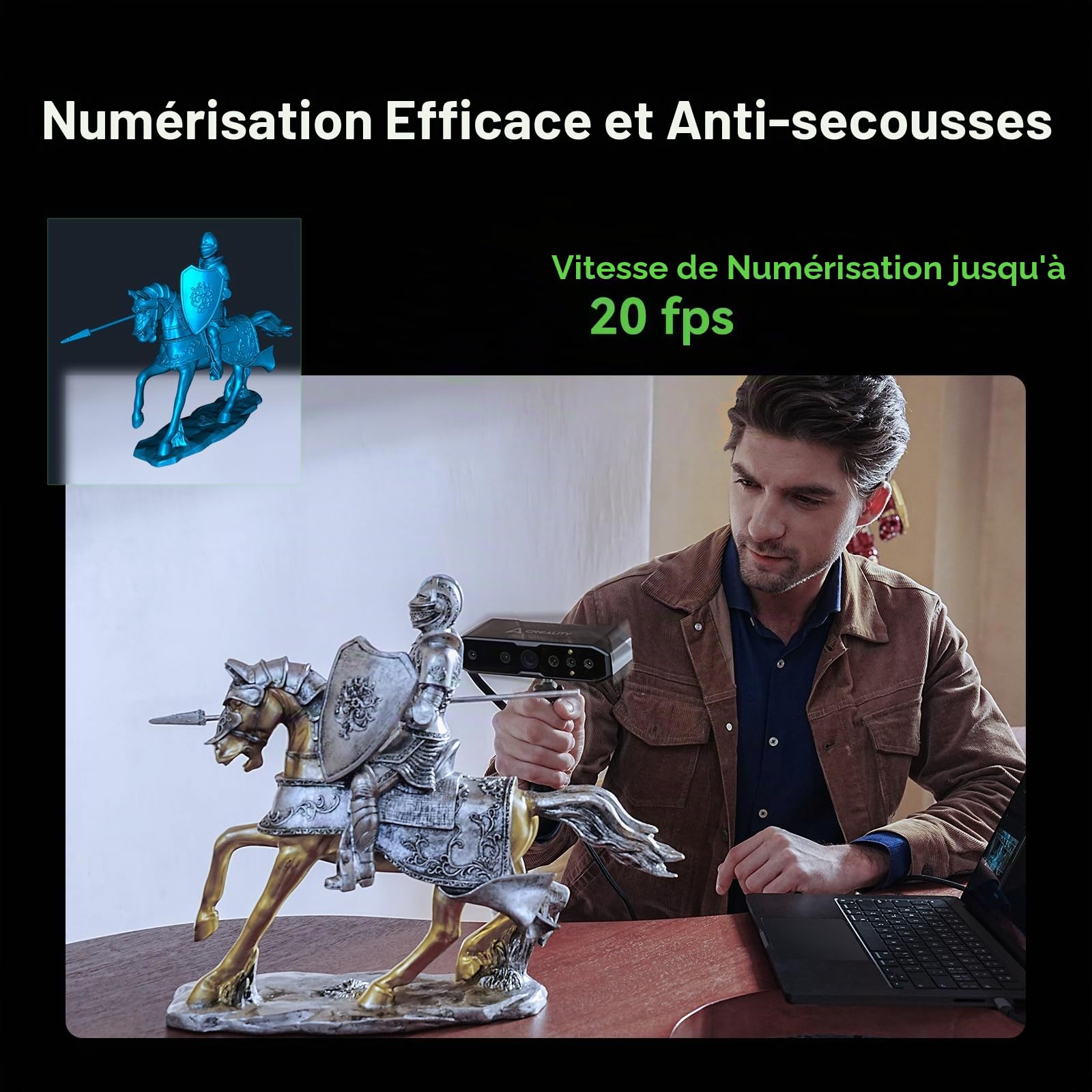 Creality CR-Scan Otter Scanner 3D pour Impression 3D, 20fps avec Vision Stéréo à Quatre Objectifs, Plage de Numérisation de 10 à 2000mm, Suivi Anti-tremblement, Précision de 0,02 mm pour MacOS/Windows