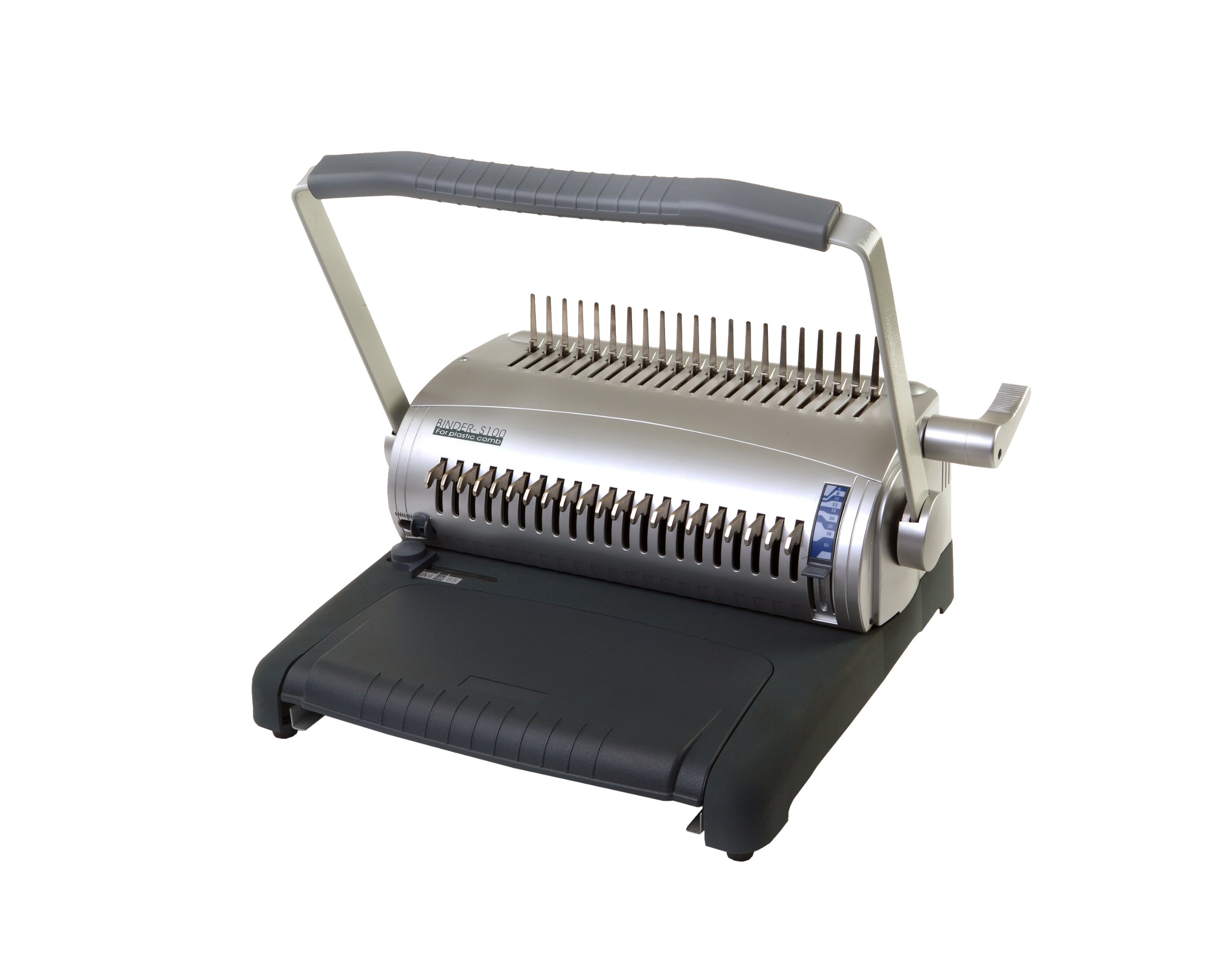 Pavo - S100 Profmaster Rilegatrice a Pettine, Sistema di Perforazione 21 Fori, Capacità fino a 500 Fogli, Perfora 20 Fogli, Guida Margine Regolabile - 8000067