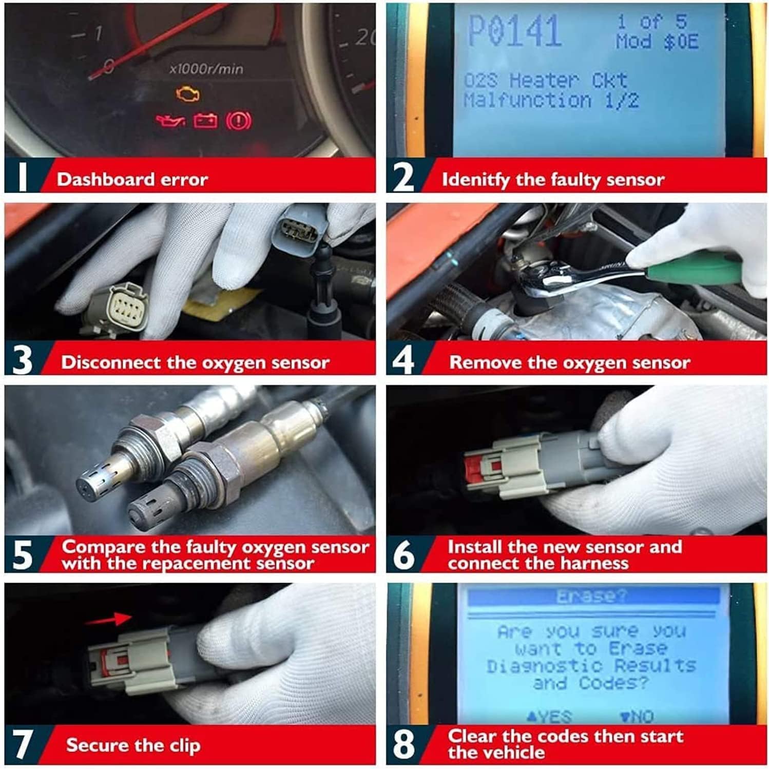 Oxygen O2 Sensor 250-24794 Upstream & Downstream Heated Replacement for Nissan Altima Rogue 2.5L Calif 2008-2013, Air Fuel Ratio O2 Oxygen Sensor Replaces# 234-9036 234-4381, Set of 2