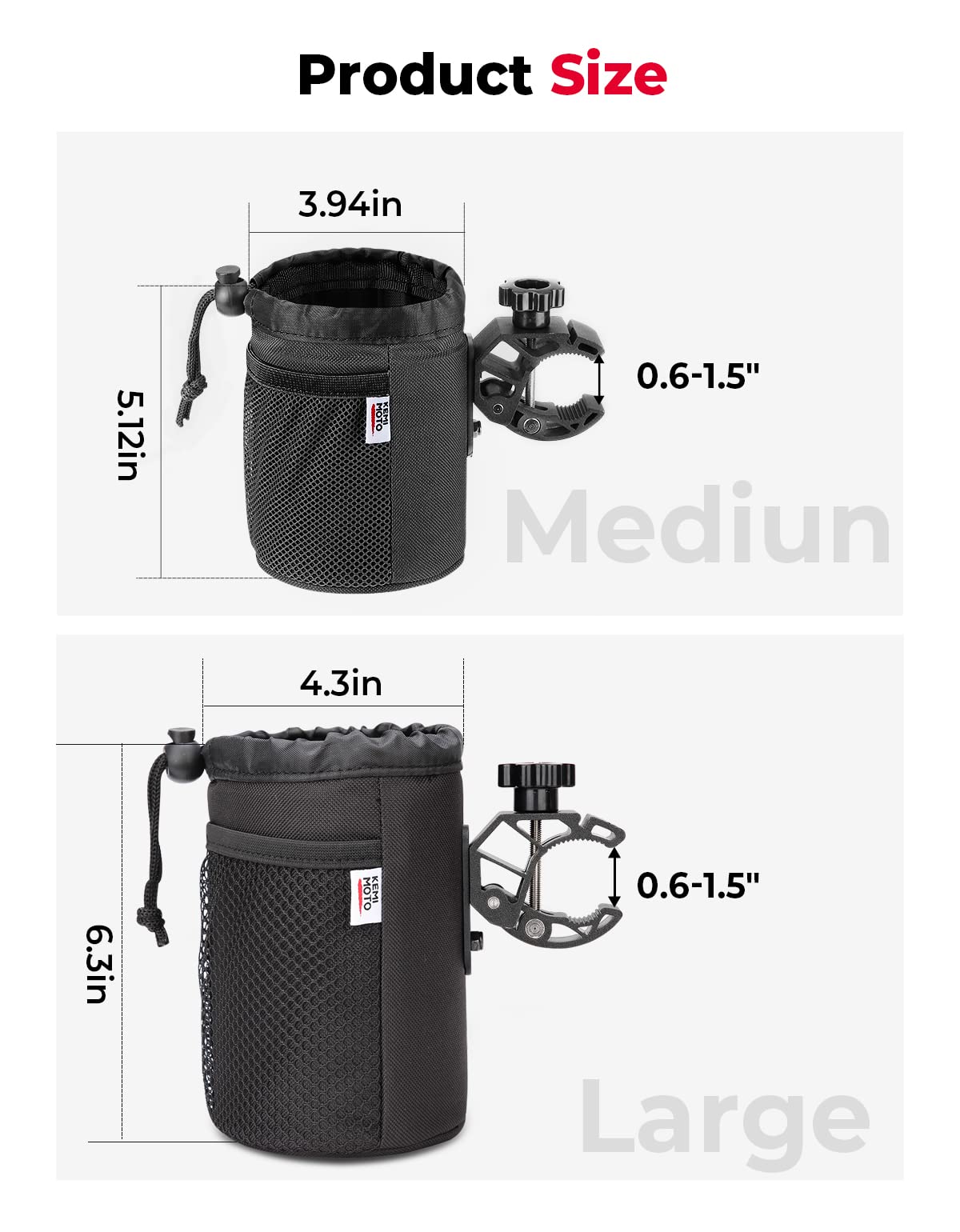 kemimoto Wheelchair Cup Holder, Oxford Fabric Drink Cup Can Holder with Drain and Alligator Clamp, Bar Cup Holder for Motorcycle, ATV, Scooter, Marine Boat, Kayak, Bike, Wheelchair, Walker, Golf Cart