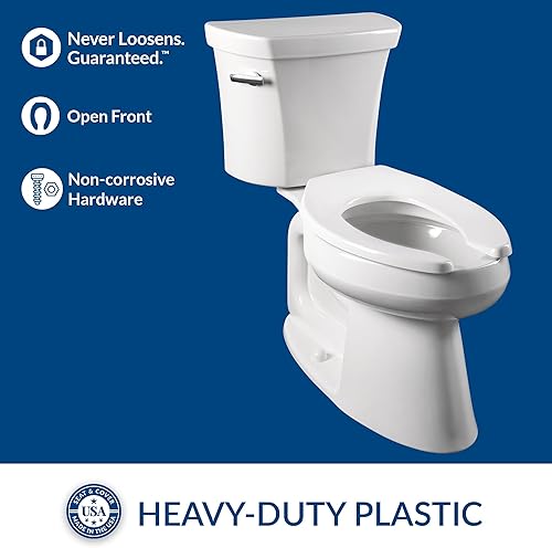 Miniatura 2 de CHURCH 295CT Asiento de inodoro de plástico con frente abierto, asiento industrial resistente sin tapa, instalación segura para un uso duradero,