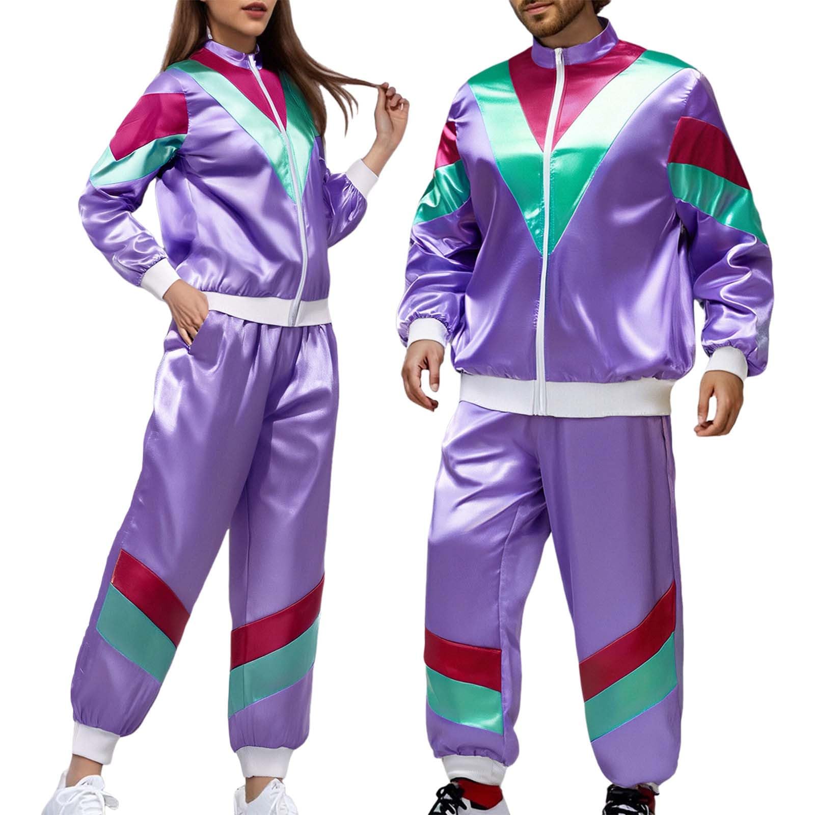 Genérico Ropa Años 80 Hombre Mujer: Carnaval Hippie Chándal Chaqueta Pantalón - Disfraz de Fiesta Disfraces para Parejas