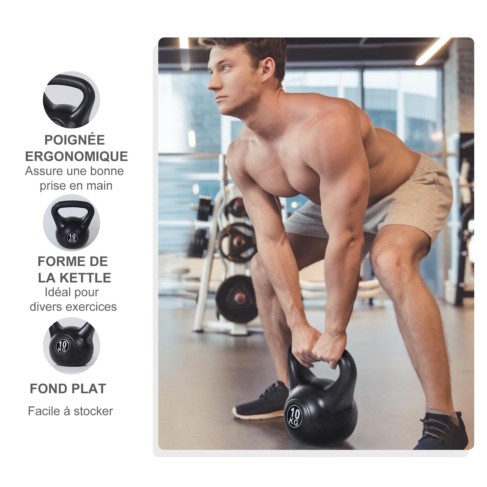 HOMCOM Kettlebell, haltère avec poignée ergonomique, haltère à boule, musculation, entraînement, pour fitness, gym, noir