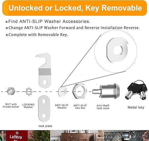 Miniatura 5 de Paquete de 2 cerraduras de caja de herramientas, cerradura de buzón, cerradura de gabinete de 1-18 pulgadas con llave similar, reemplazo de