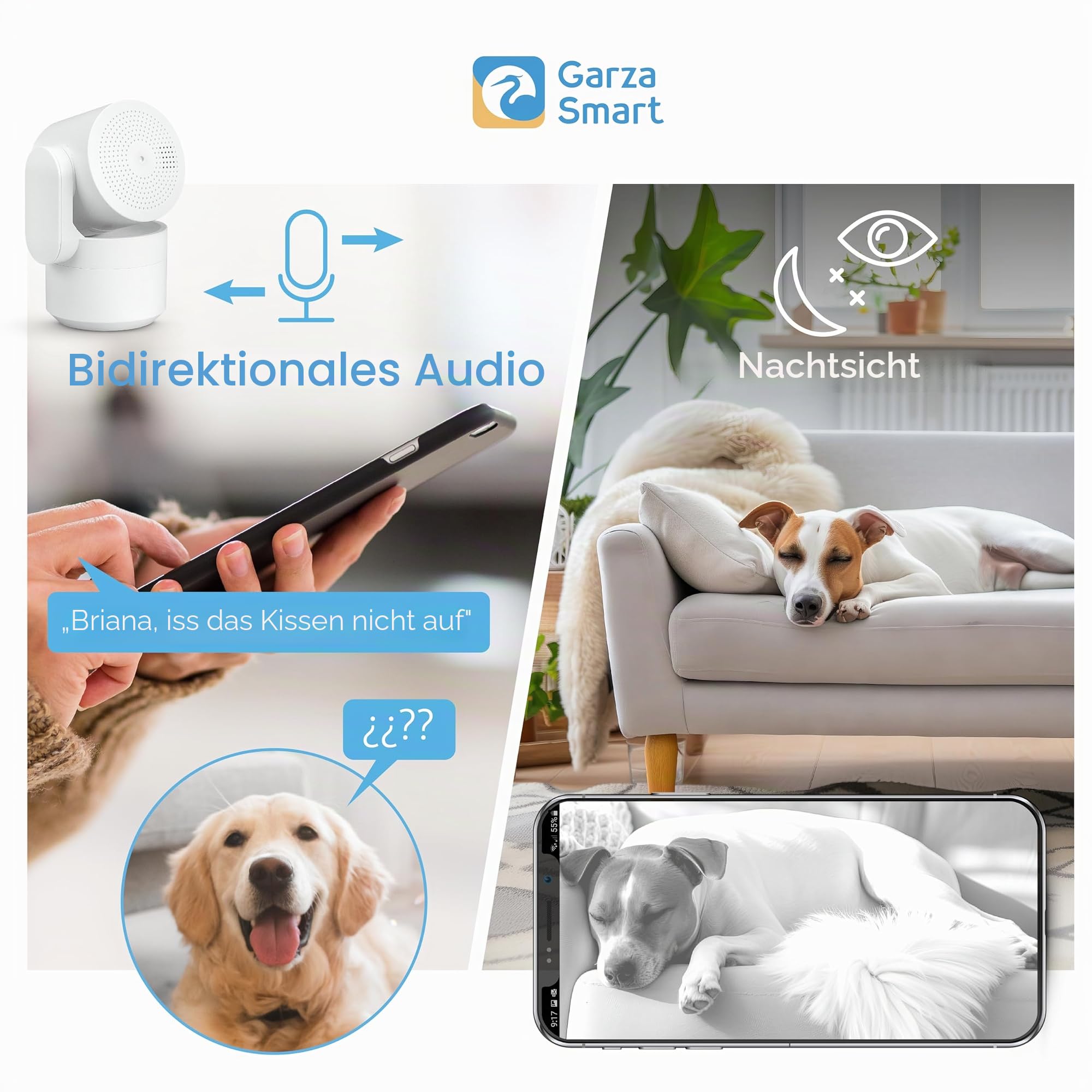 Garza - Smart - Pack 2 360º Indoor Smart IP WiFi-Überwachungskamera 2,4 GHz, 1080 HD, Nachtsicht, Bewegungserkennung, Datenschutzmodus, Fernbedienung per App.