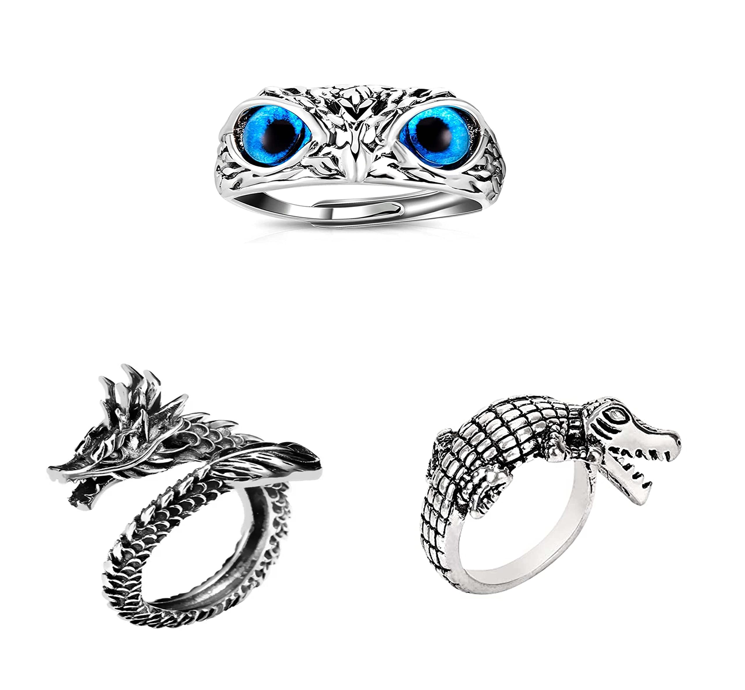 BLUE EYES OWL, CROCODILE & DRAGON RING Adjustable Ring (Pack of 3)-image-46