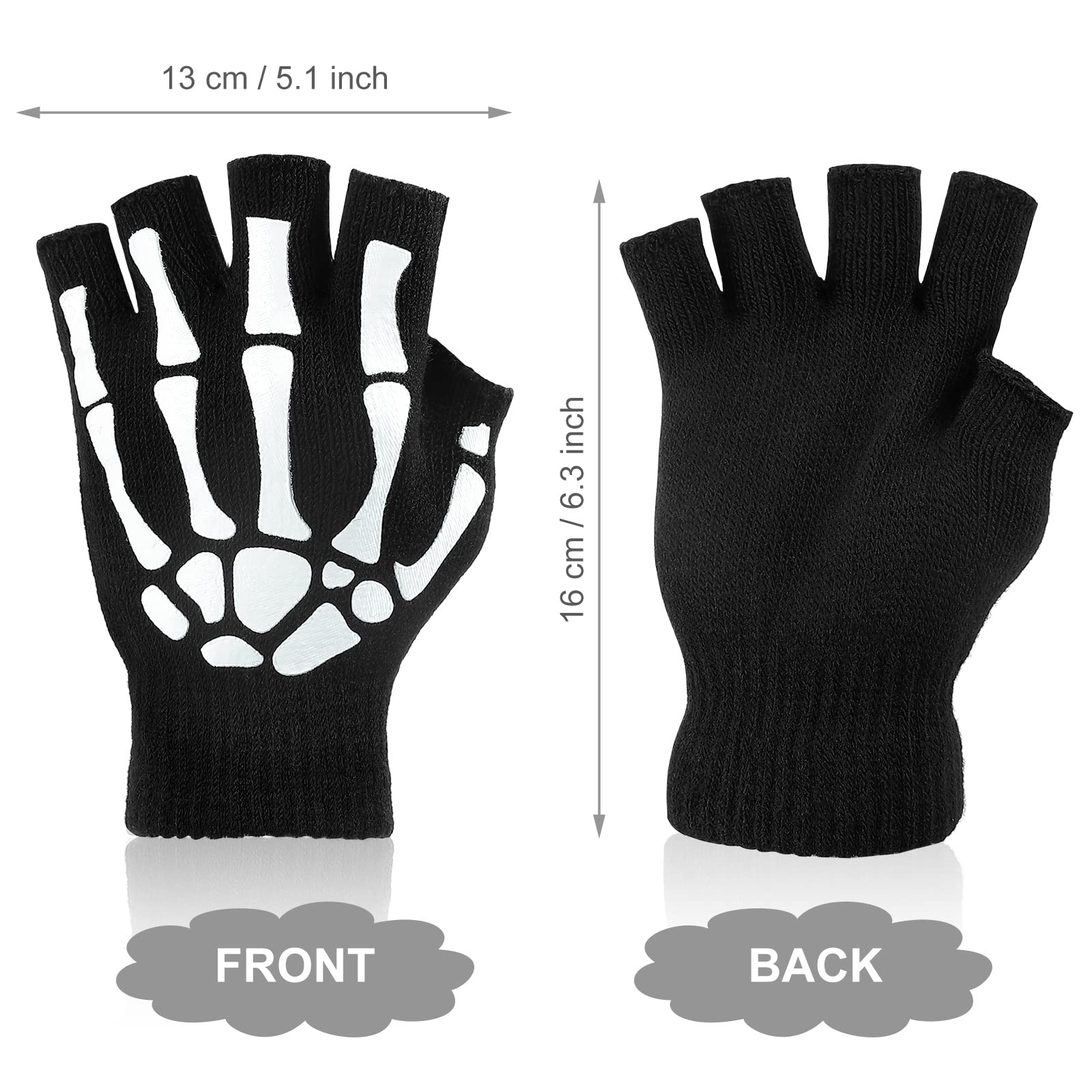 Boyiee 3 works Skeleton Gloves Fingerless Bone Gloves Glow in the Dark Knitted Mechanic Luminous Winter Warm Gloves for Adult Halloween Costume(Adult) - Image 2