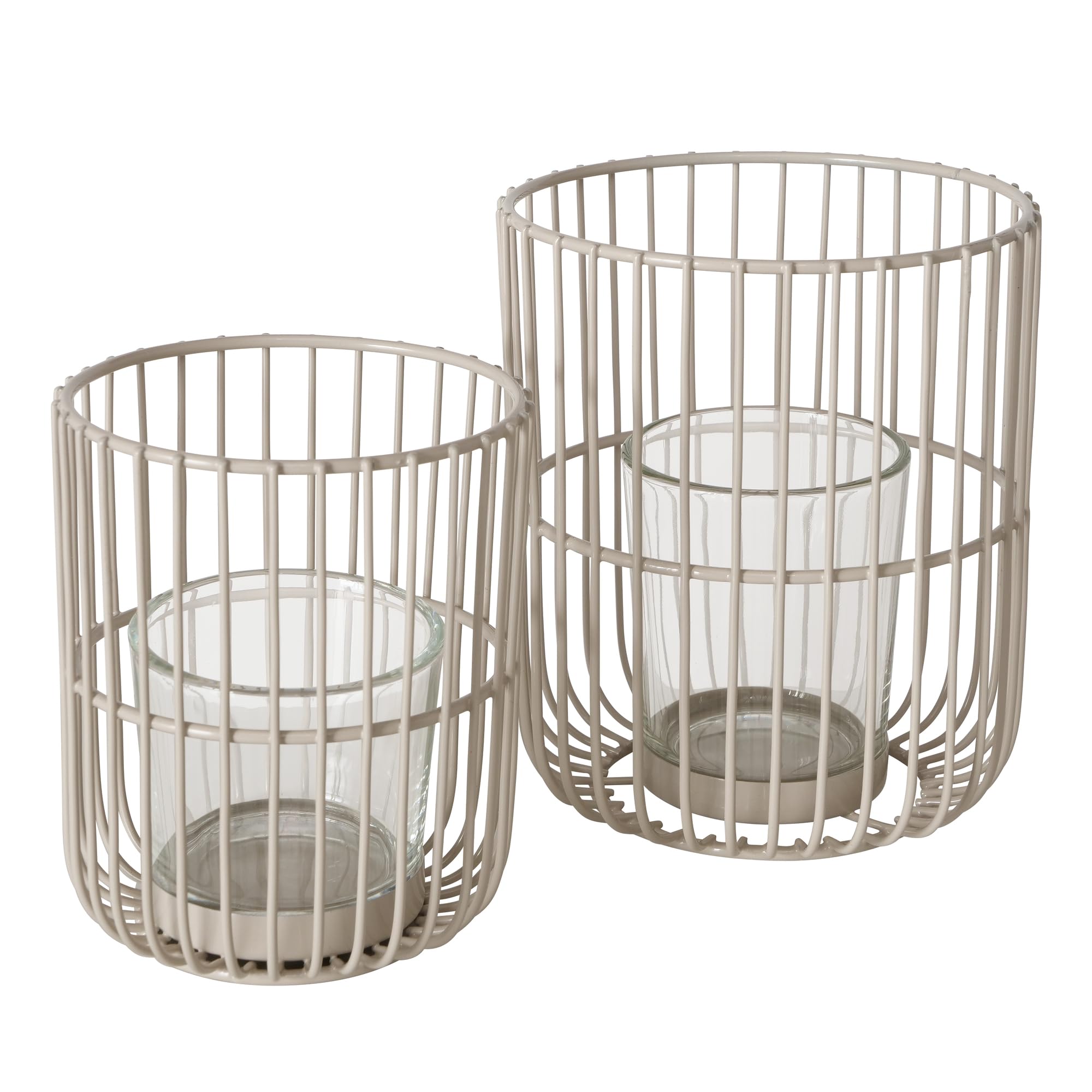 Boltze Cindy 2045316 Tea Light Holder Set of 2, Beige, Iron, Glass, 14-20 cm High, Modern Design, Garden Decoration, Table Decoration, Candle Accessories, Lantern, Tea Light Glass