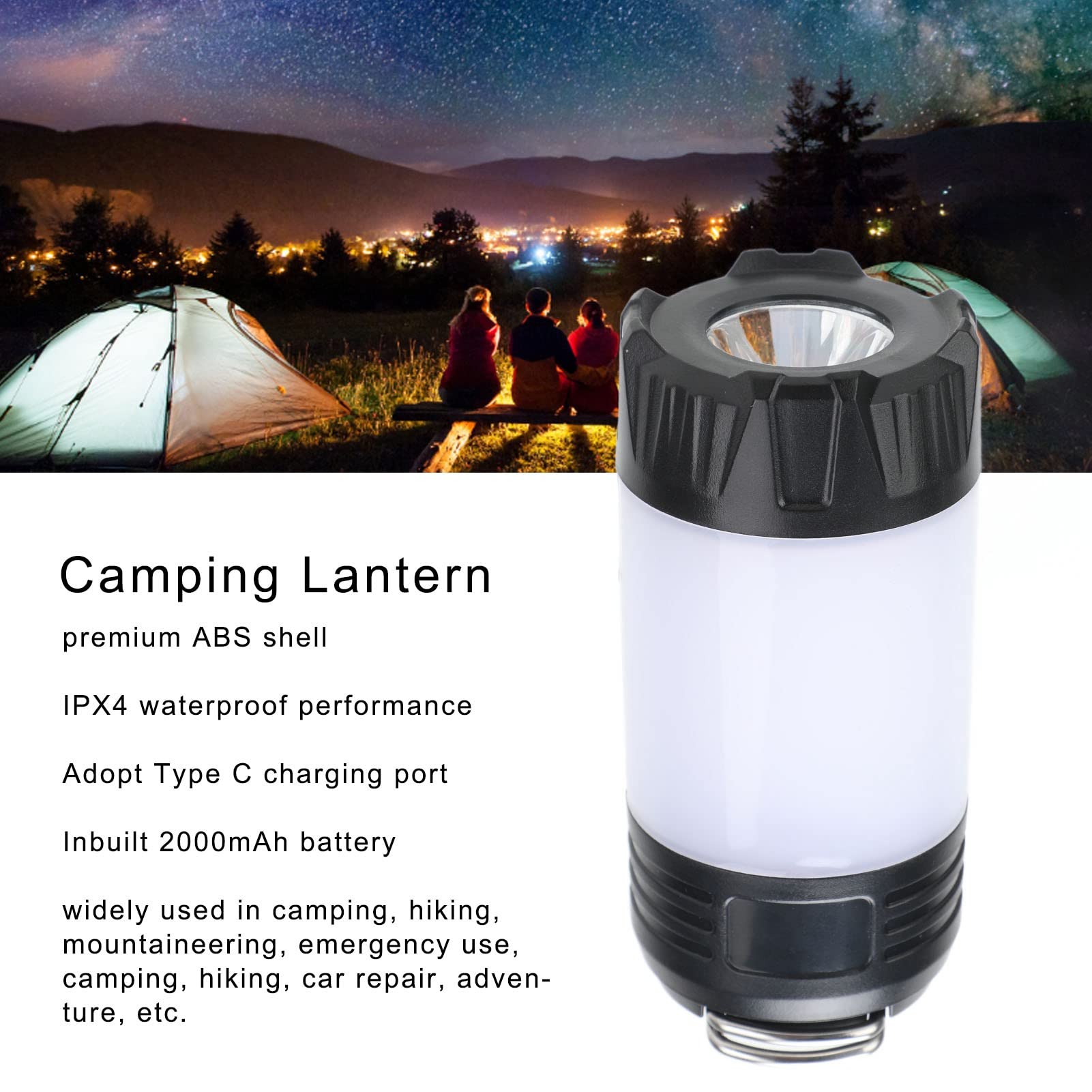 QANYEGN LED Camping Lantern, Battery Powered Camping Lights, LED Camping Lantern Flashlight Rechargeable for Camping Hiking Outdoor