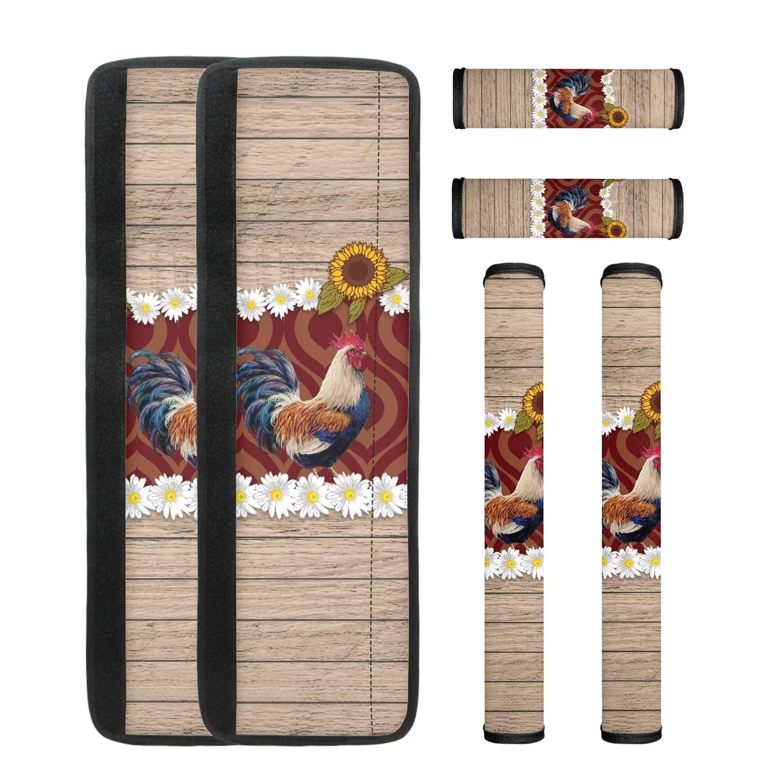 6 PCS Refrigerator Door Handle Covers Washable Anti-Skid Protector for Fridge Dishwasher Oven Keep Off Fingerprints Liquid Oil Stain Food Spot for Home Decor, Rooster Sunflower Wood Grain
