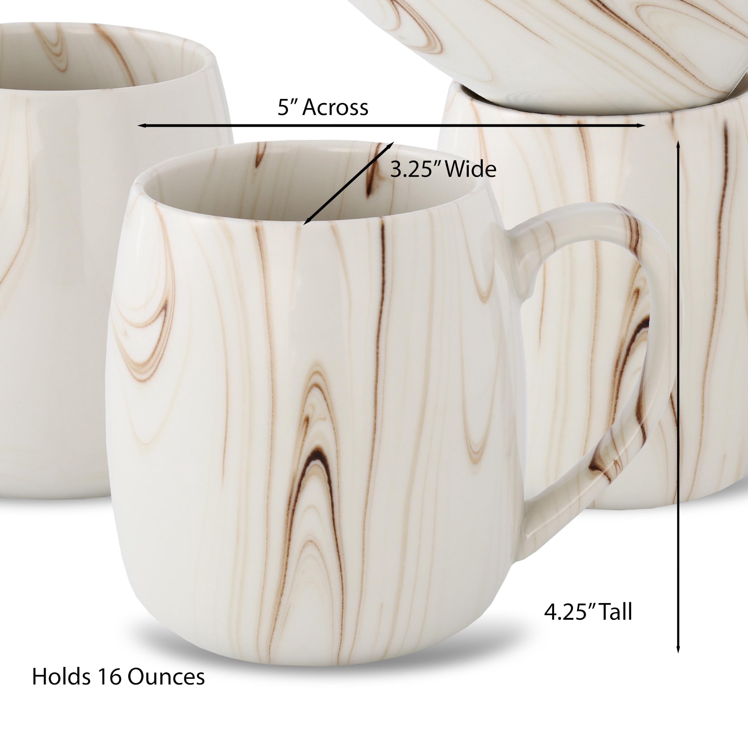 Lorren Home Trends Juego de 4 tazas de café de cerámica con patrón de mármol, diseño de remolino marrón y blanco