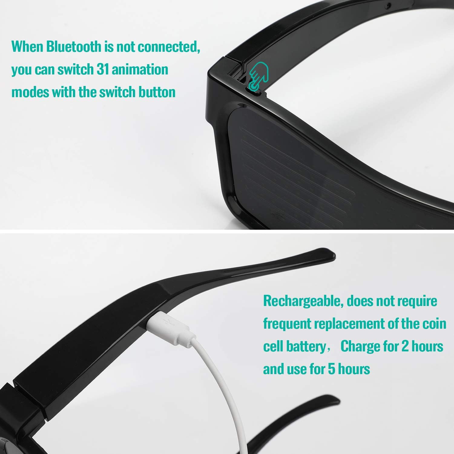 alavisxf xx LED Glasses, Bluetooth APP Connected LED Display Smart Glasses USB Rechargeable DIY Funky Eyeglasses for Party Club DJ Halloween Christmas(Text, Graffiti, Animation, Music Rhythm)