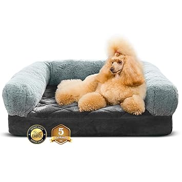 Luxe Pets Luxurious Orthopedic Dog Bed Memory Foam Velvet, Faux Fur Pillow, Size/Color Options 100% Waterproof Liner Machine Washable, Non-Slip Silicone Bottom, Removable (X-Large, Grey)