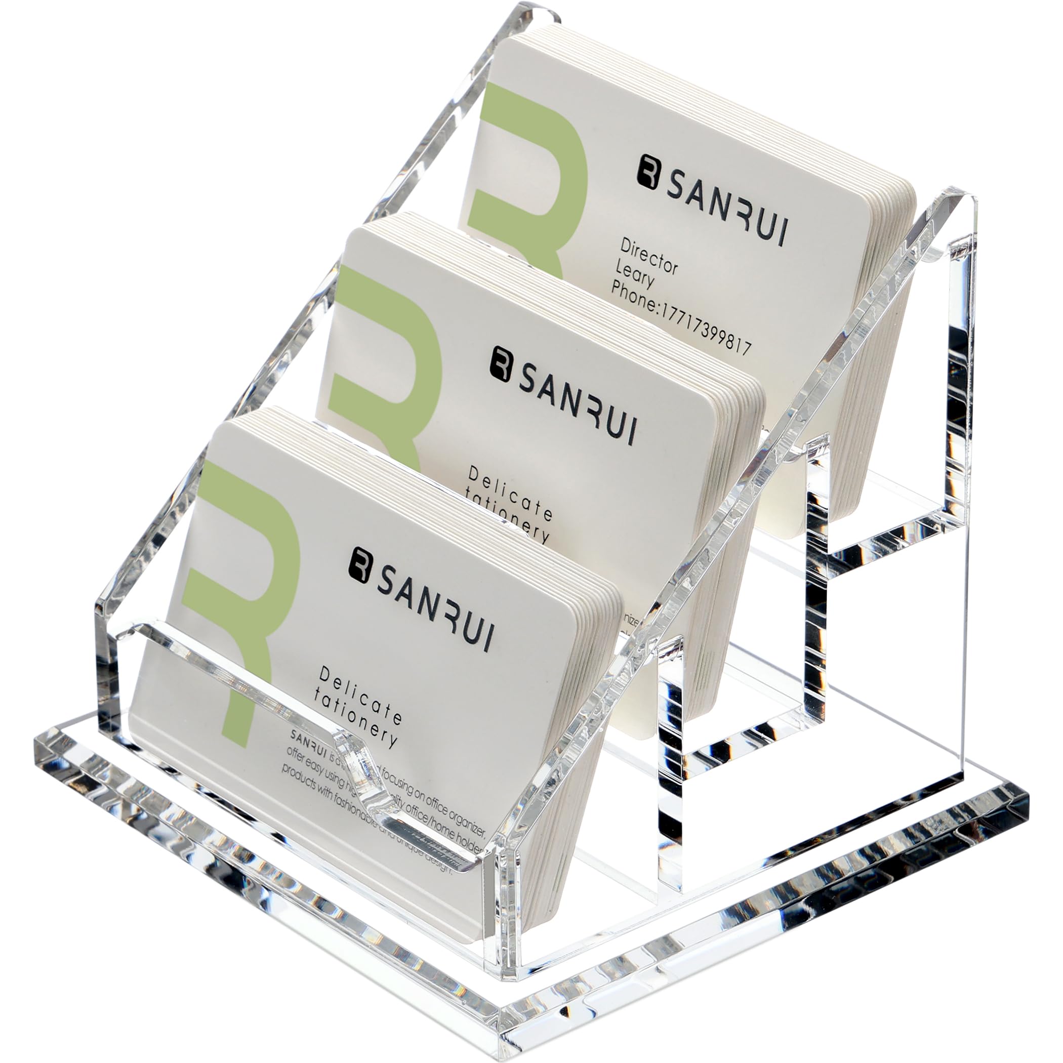 YUXUN Business Card Holder for Desk Clear Acrylic Business Cards Display Stand -3 Slot 3 Tier 1 Pack(3 slot-H)