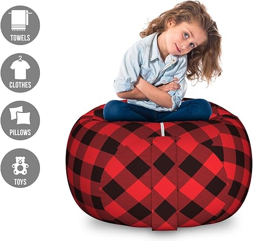 Miniatura 2 de Lunarable Buffalo - Silla de almacenamiento para juguetes a cuadros, ilustración de estilo cuadrícula con patrón de líneas horizontales de diamante,