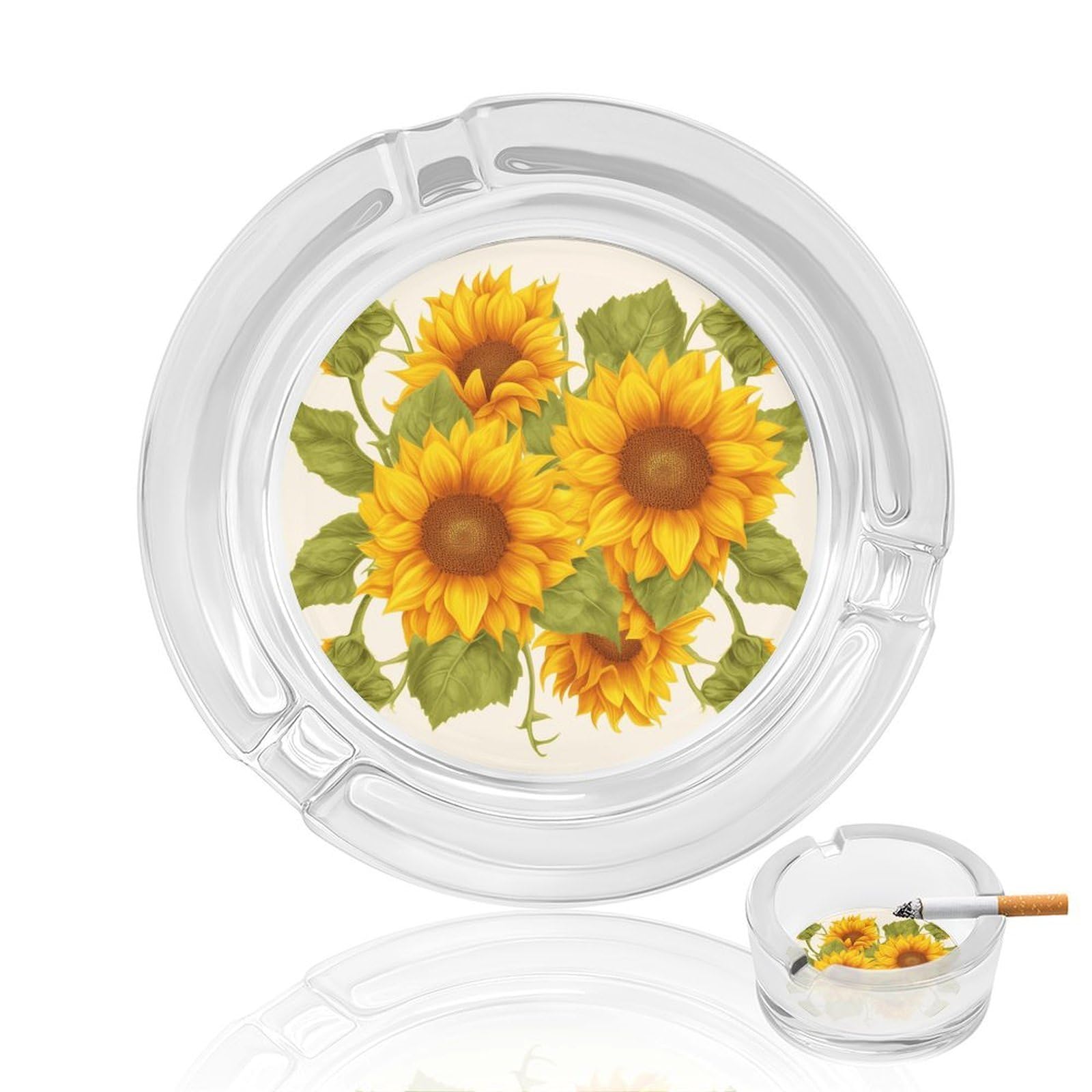 Fresh Sunflower Glass Ashtray for Cigarette,Cigarette Ashtray for Indoor Or Outdoor Use,Cigar ash trays case with 3 Notches-Glass Decor Gift for Men Smokers