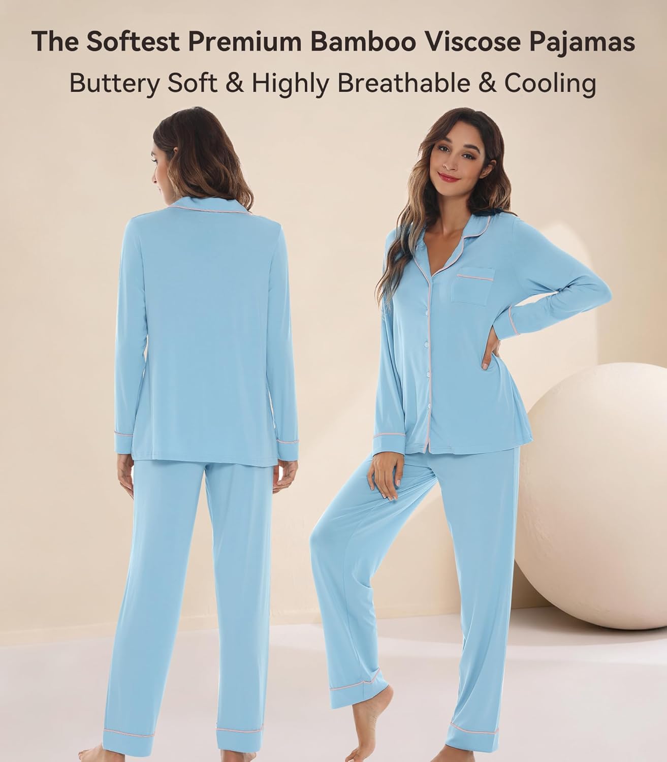 WiWi Viscose from Bamboo Women's Pajamas Set Super Soft Button Down Top and Pants Sleepwear Cooling Pjs S-3X - Image 3