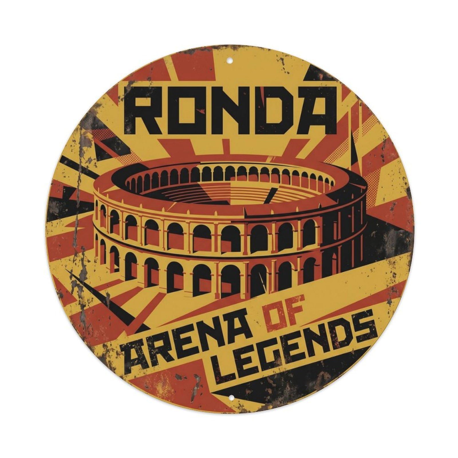 Fqcyn Style Vintage Travel Ronda Bullring Arena Metal Tin Sign Plaque Wall Decor For Cafe, Club Bar, Office, Home Garden Round Metal Poster 8X8inch